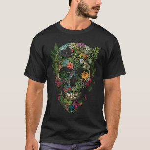 Haunted Botanical Garden Human Skull With Flowers  T-Shirt