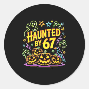 Haunted By 67 Funny Ghost And Pumpkin Halloween Classic Round Sticker