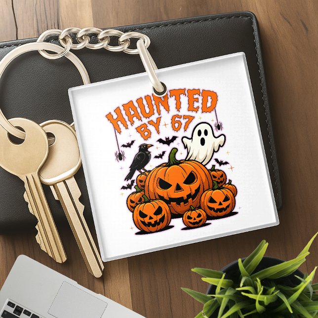 Haunted by 67 Funny Ghost And Pumpkin Halloween Key Ring (Creator Uploaded)