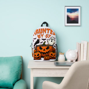 Haunted by 67 Funny Ghost And Pumpkin Halloween Printed Backpack