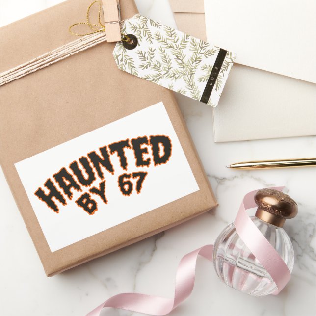 Haunted by 67 Funny Ghost And Pumpkin Halloween Rectangular Sticker (Gifting)
