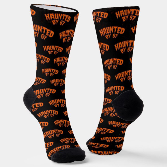 Haunted by 67 Funny Ghost And Pumpkin Halloween Socks (Angled)
