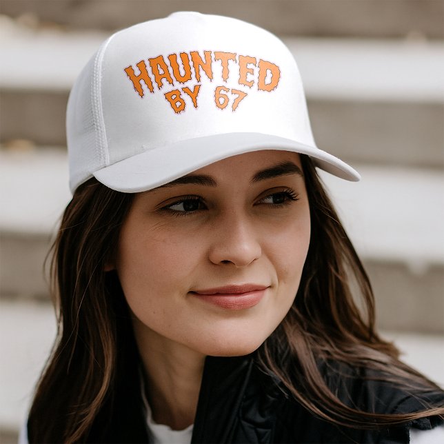 Haunted by 67 Funny Ghost And Pumpkin Halloween Trucker Hat (Creator Uploaded)