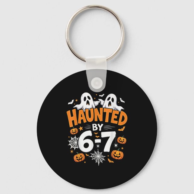 Haunted By 67 Funny Pumpkin And Ghost Halloween Co Key Ring (Front)