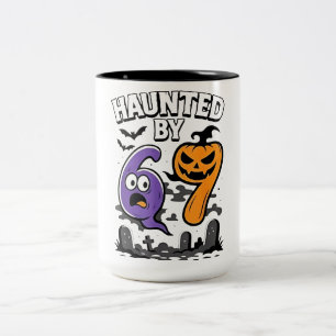 Haunted by 67 – Scary Ghost and Pumpkin Halloween  Two-Tone Coffee Mug
