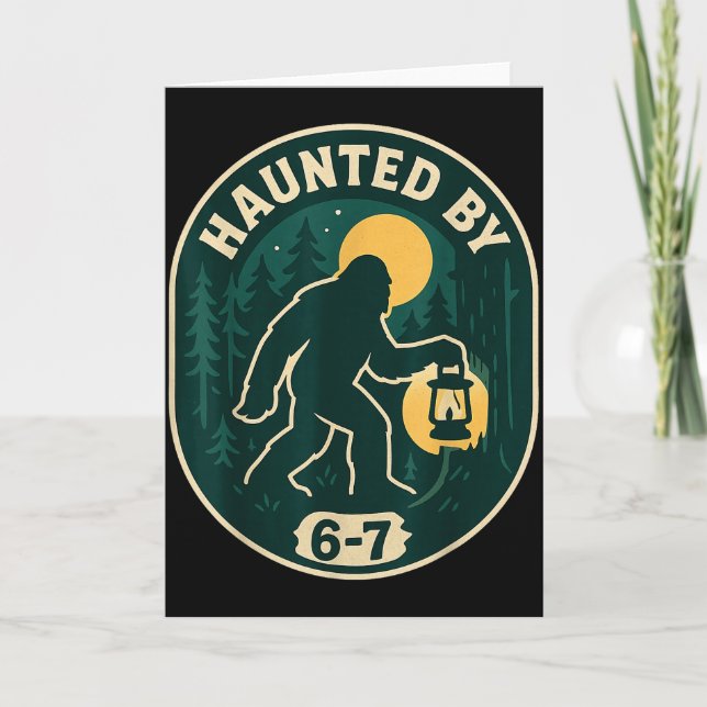 Haunted By 6-7 Bigfoot Lantern Halloween Badge  Card (Front)