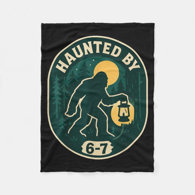 Haunted By 6-7 Bigfoot Lantern Halloween Badge  Fleece Blanket (Front)