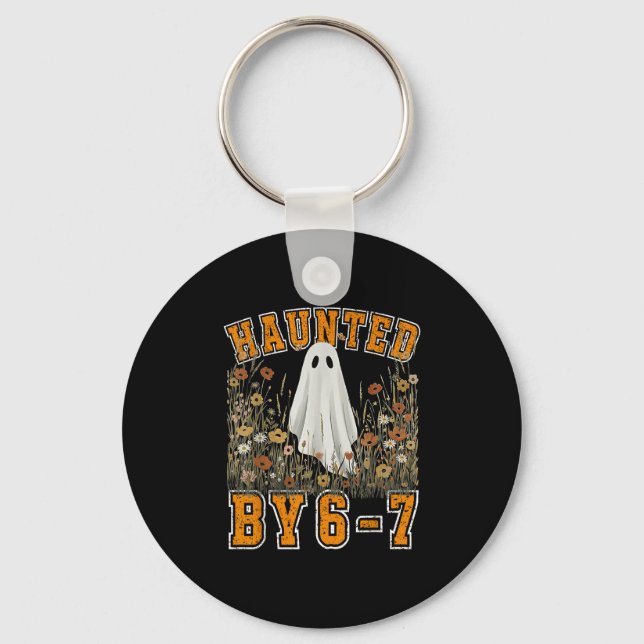 Haunted By 6 7 Ghost Floral 67 Meme Halloween Six  Key Ring (Front)
