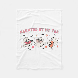 Haunted By My Tbr Funny Halloween Outfit Costumes Fleece Blanket