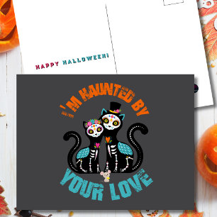 Haunted by Your Love Sugar Skull Cats Postcard