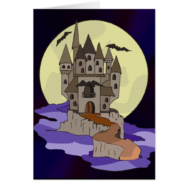 Haunted Castle, Bats and Full Moon Cartoon (Front)