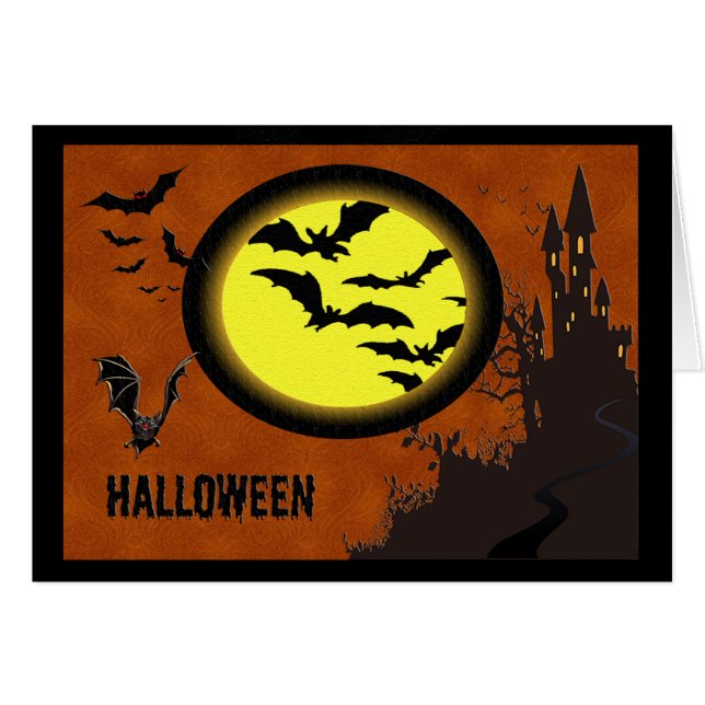Haunted Castle, Bats and Yellow Moon (Front Horizontal)
