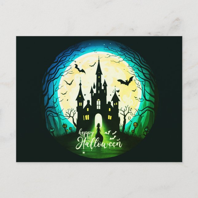 Haunted Castle Happy Halloween Creepy Holiday Postcard (Front)