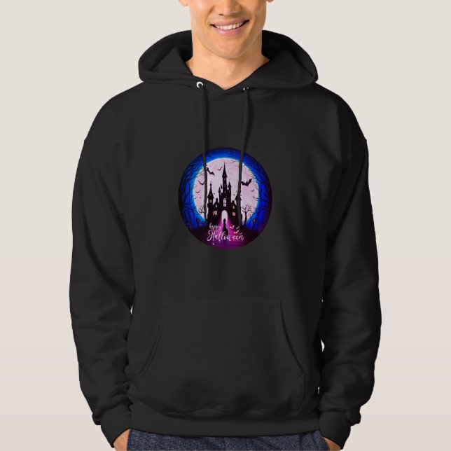 Haunted Castle Happy Halloween Creepy Hoodie (Front)