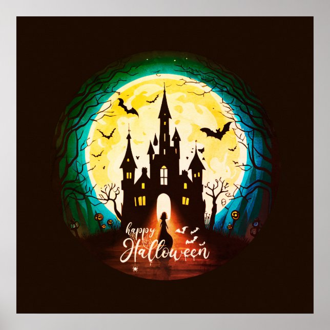 Haunted Castle Happy Halloween Creepy Poster (Front)