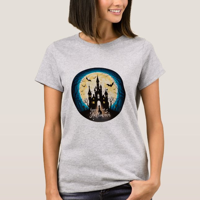 Haunted Castle Happy Halloween Creepy T-Shirt (Front)
