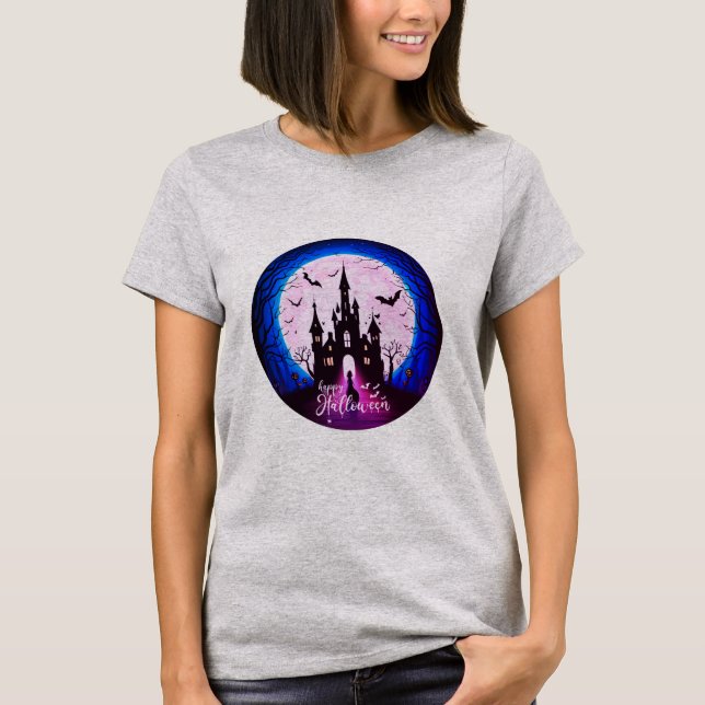 Haunted Castle Happy Halloween Creepy T-Shirt (Front)