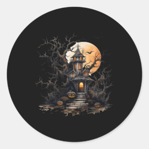 haunted castle pumpkin halloween nightmare classic round sticker