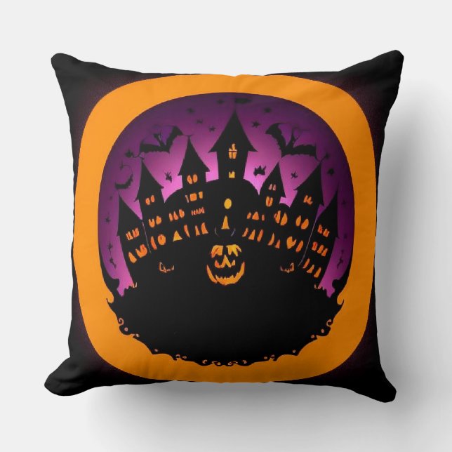 🌙🏰 Haunted Castle Silhouette Spooky Night ✨👻 Cushion (Front)