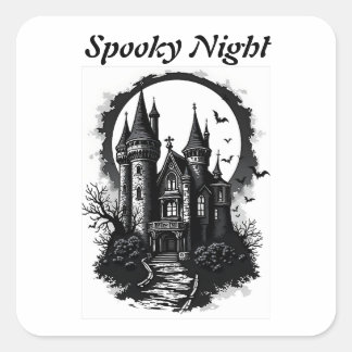 Haunted Castle Silhouette Square Sticker