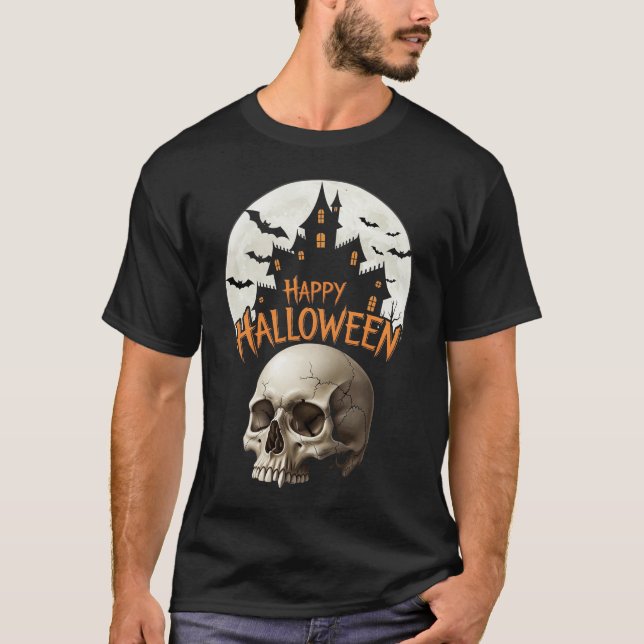 Haunted Castle Skull Halloween T-Shirt (Front)