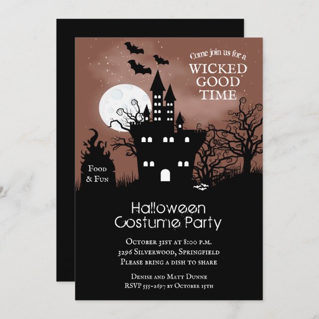 Haunted Castle Spooky Night Sky Halloween Invites (Front/Back)