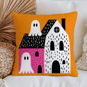 Haunted Castle with Ghosts Dotted Halloween Cushion