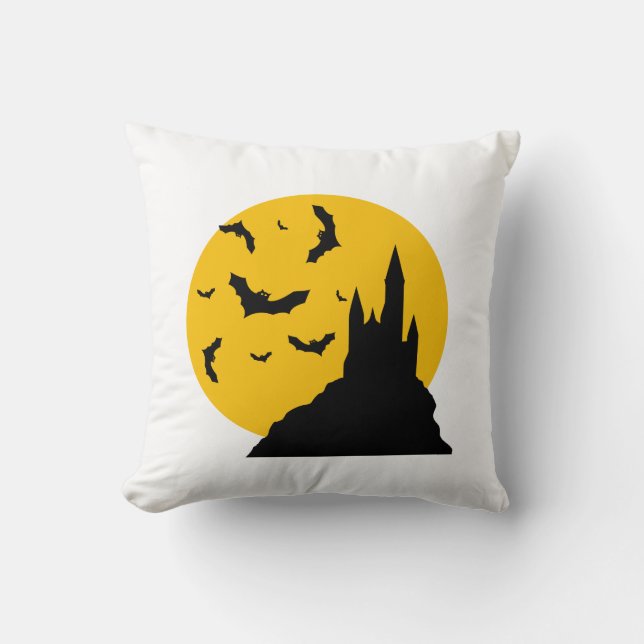 Haunted Castle with Moon and Bats Cushion (Front)