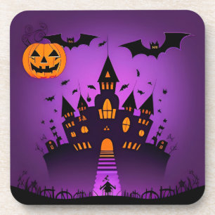 Haunted Castle With Pumpkins Bats Coaster