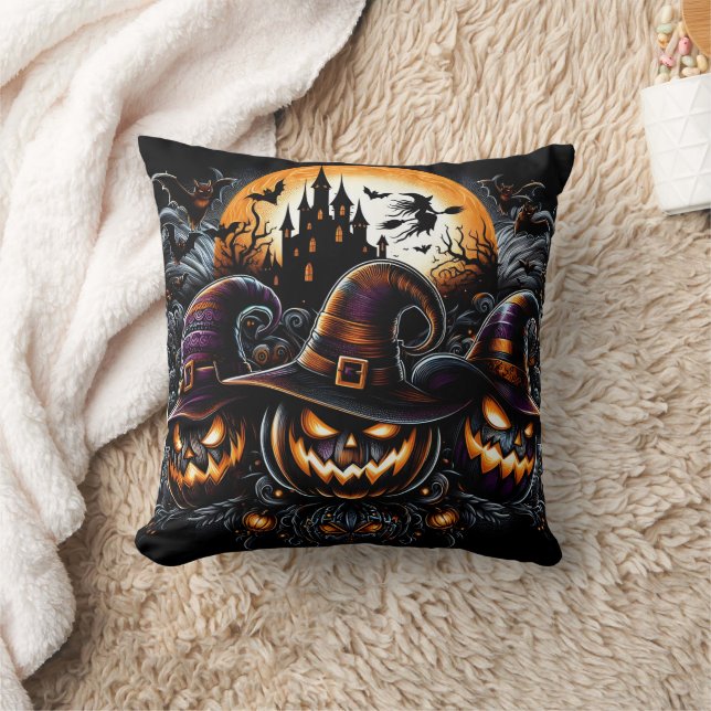 Haunted castle with spooky pumpkins cushion (Blanket)