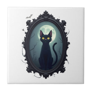 Haunted Cat Mirror Ceramic Tile