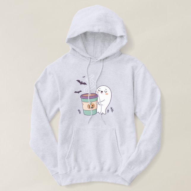 Haunted Coffee Ghost Hoodie – Cute Halloween Sweat (Design Front)