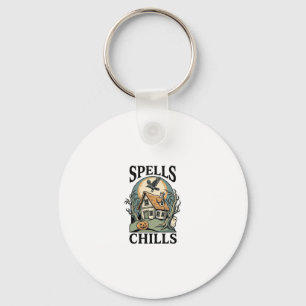 Haunted Cottage Halloween Shirt for Spooky Season_ Key Ring