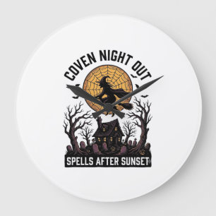 Haunted Coven Shirt Vintage Witch House Halloween  Large Clock