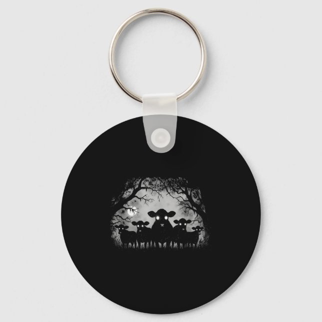 Haunted Cows Forest Black Cattle With Big Eyes Hal Key Ring (Front)