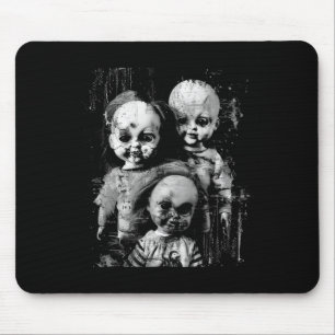 Haunted Creepy Doll Horror Toy Halloween Goth Alt  Mouse Pad