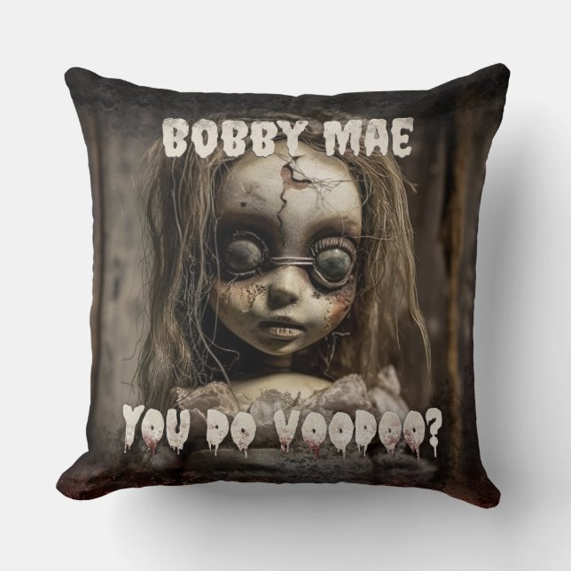 Haunted Doll 80s Horror Movie Demon Possessed Cushion (Front)