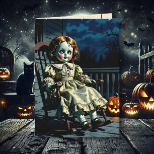 Haunted Doll and Halloween Pumpkin Card