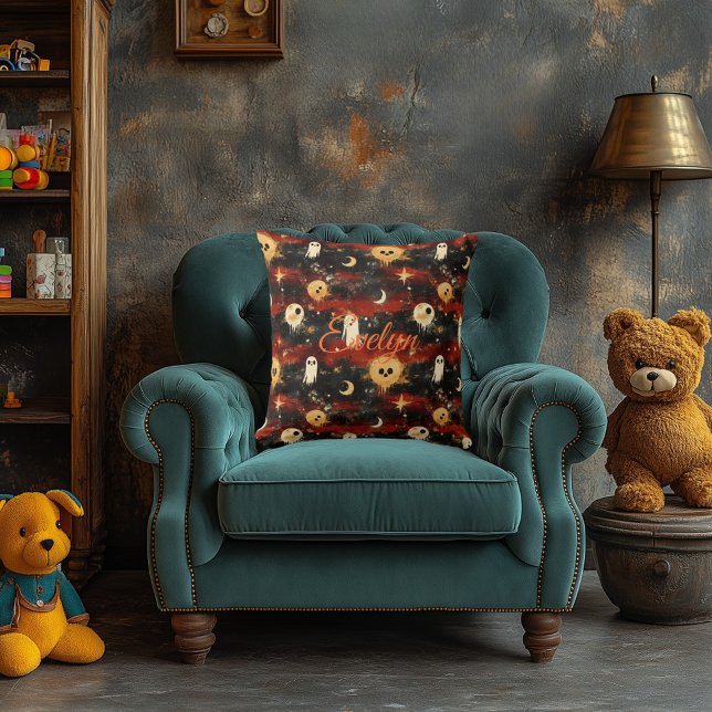 Haunted Eclipse Halloween with Ghosts and Moons Cushion (Creator Uploaded)