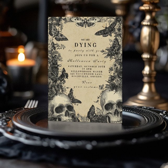 Haunted Elegance Skull and Moth Gothic Party Invitation (Creator Uploaded)