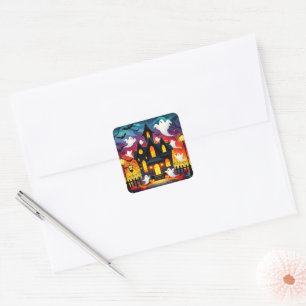 Haunted Fantomatic House - Halloween Scene Square Sticker