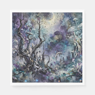 Haunted Forest Mystical Surreal Trees Mushrooms Napkin