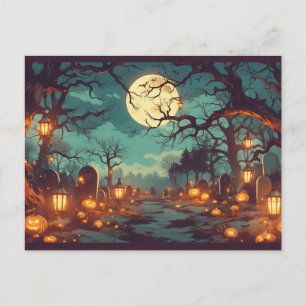 Haunted Forest Path at Halloween Night Postcard