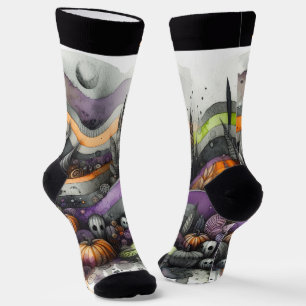 Haunted Forest with Halloween Jack-o'-lantern Socks