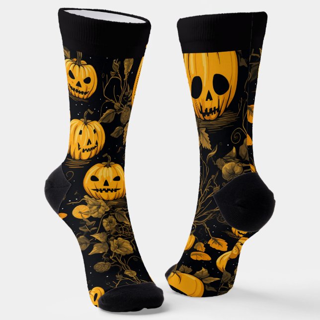 Haunted Forest with Halloween Jack-o'-lantern Socks (Angled)