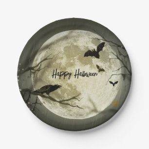 Haunted Full Moon Halloween Party Paper Plate