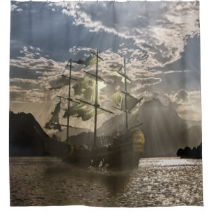 Haunted Ghost Pirate Ship Ocean Art Shower Curtain