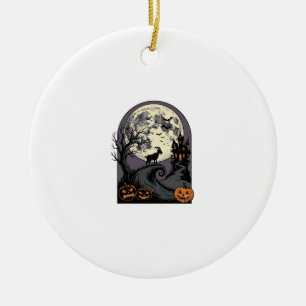 Haunted Goat Moon Vintage Halloween Silhouette Art Ceramic Ornament
