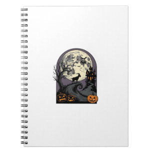 Haunted Goat Moon Vintage Halloween Silhouette Art Notebook