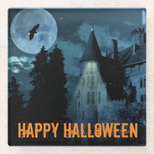 Haunted Goth Mansion Halloween Glass Coaster